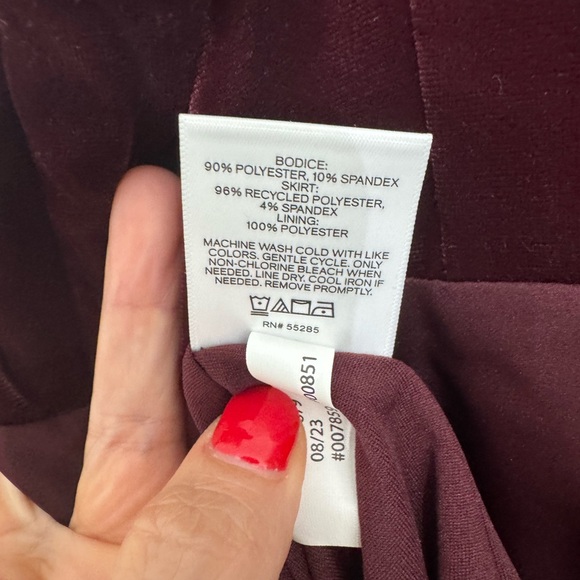 NWT, Satin & velvet wine colored lined silky spaghetti strap dress from Express - Picture 6 of 7
